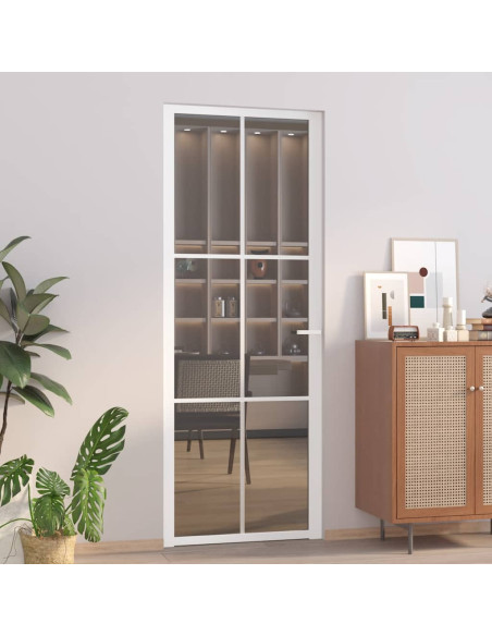 Porta Interna 76x201,5 cm Bianca in Vetro ESG e Alluminio