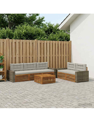 Set di divani da esterno 6 pcs Naturale e Grigio Chiaro