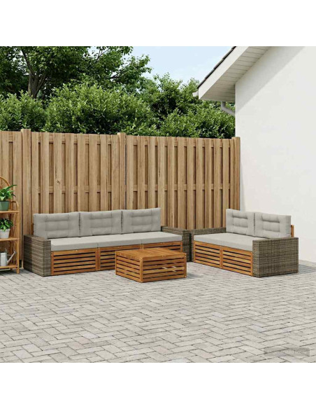 Set di divani da esterno 6 pcs Naturale e Grigio Chiaro