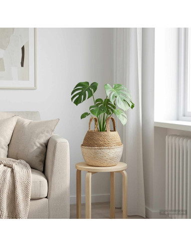 Vaso da fiori con manici Bianco Ø 22 x 20 cm 100% Erba marina