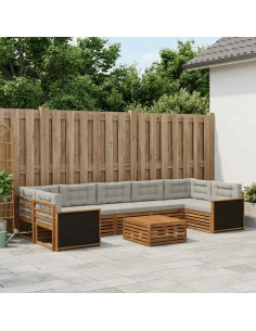 Set di divani da esterno 8 pcs Naturale e Grigio Chiaro