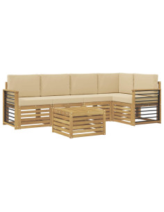 Set di divani da esterno 6 pcs Bianco e Beige 59 x 59 x 37 cm 2