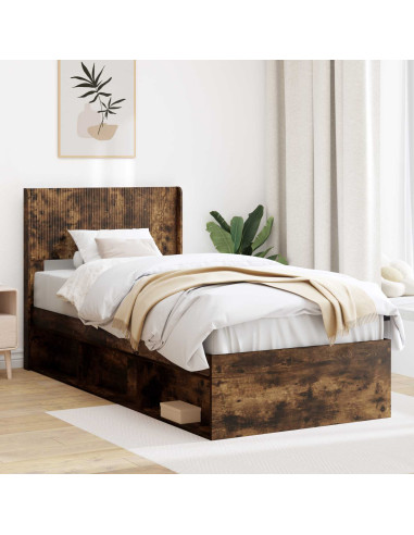 Struttura del letto con stoccaggio e testata Rovere Fumo