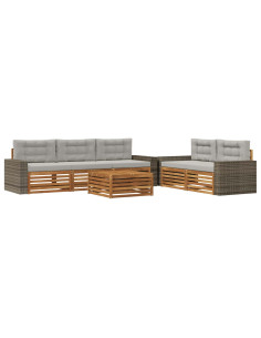 Set di divani da esterno 6 pcs Naturale e Grigio Chiaro 2