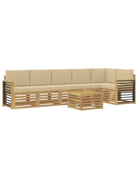 Set di divani da esterno 7 pcs Bianco e Beige 59 x 59 x 37 cm