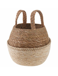Vaso da fiori con manici Bianco Ø 22 x 20 cm 100% Erba marina 2