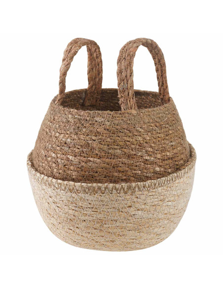 Vaso da fiori con manici Bianco Ø 22 x 20 cm 100% Erba marina
