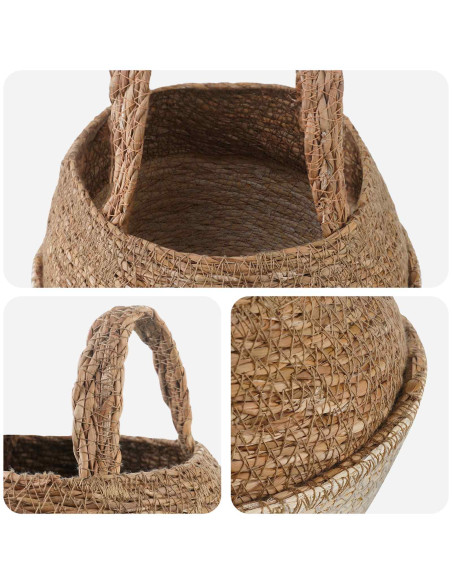 Vaso da fiori con manici Bianco Ø 22 x 20 cm 100% Erba marina