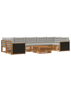 Set di divani da esterno 8 pcs Naturale e Grigio Chiaro 2