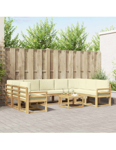 Set di divani da esterno 10 pcs Bianco e Crema 59 x 59 x 37 cm