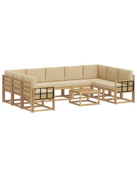 Set di divani da esterno 10 pcs Bianco e Beige 59 x 59 x 37 cm