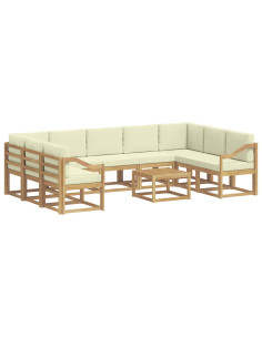 Set di divani da esterno 10 pcs Bianco e Crema 59 x 59 x 37 cm 2