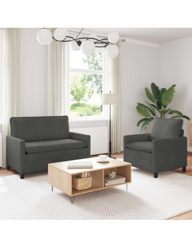 Set di divani 2 pcs Grigio Scuro Tessuto