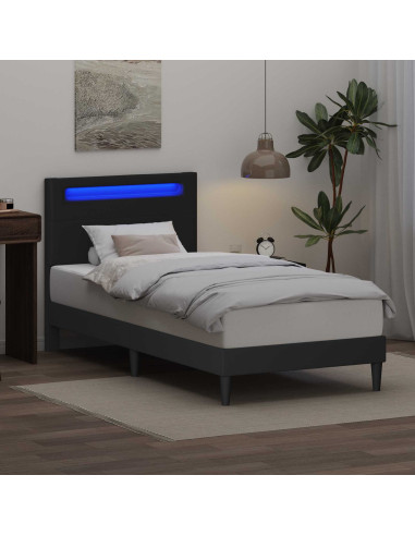 Struttura del letto con strisce LED Nero 90 x 190 cm Similpelle