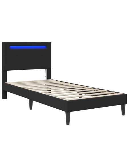 Struttura del letto con strisce LED Nero 90 x 200 cm Similpelle