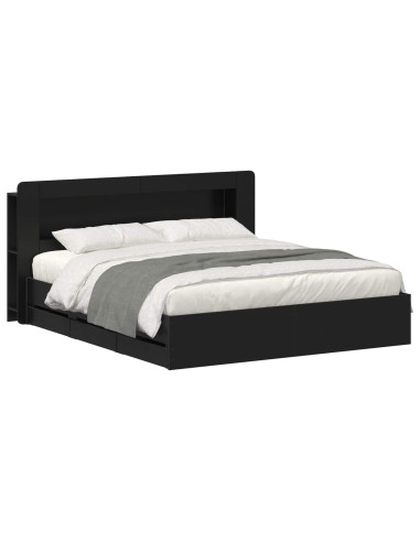 Telaio del letto con storage con testiera Nero 180 x 200 cm