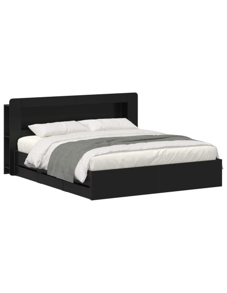 Telaio del letto con storage con testiera Nero 200 x 200 cm