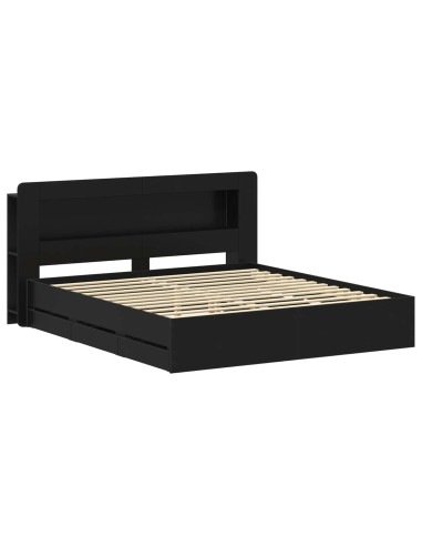 Telaio del letto con storage con testiera Nero 180 x 200 cm