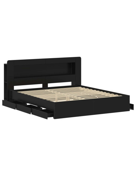 Telaio del letto con storage con testiera Nero 180 x 200 cm