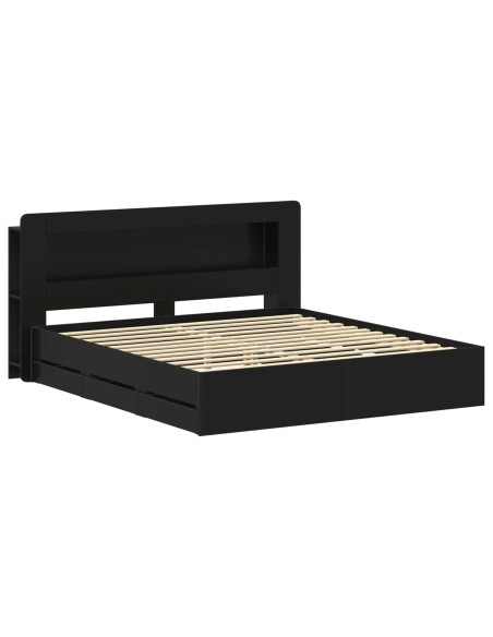 Telaio del letto con storage con testiera Nero 200 x 200 cm