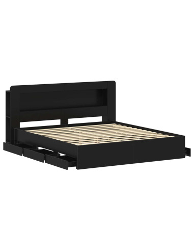 Telaio del letto con storage con testiera Nero 200 x 200 cm