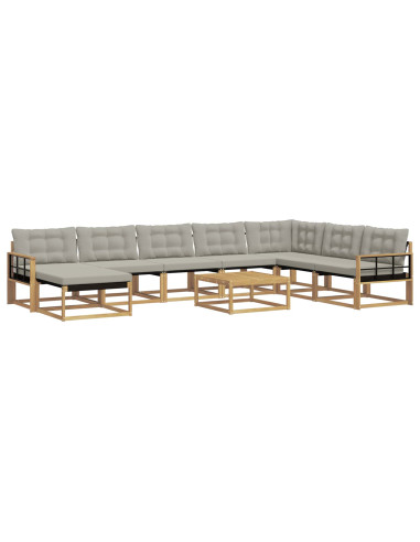 Set di divani da esterno 9 pcs Bianco e Grigio Chiaro