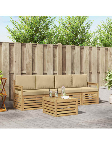 Set di divani da esterno 5 pcs Bianco e Beige Poliestere