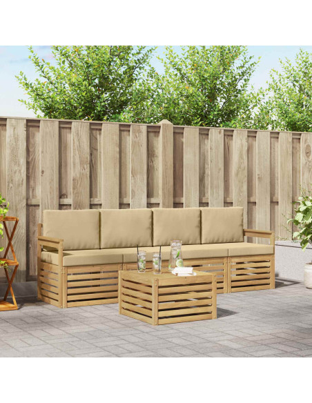 Set di divani da esterno 5 pcs Bianco e Beige Poliestere