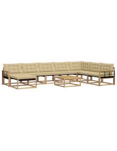 Set di divani da esterno 9 pcs Bianco e Beige 2
