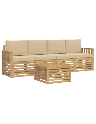 Set di divani da esterno 5 pcs Bianco e Beige Poliestere