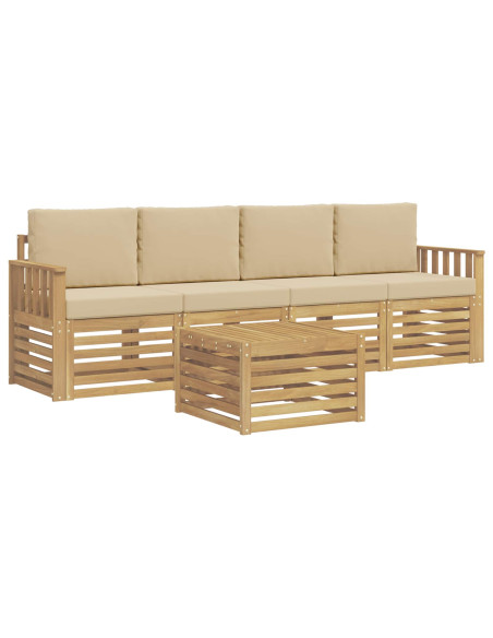 Set di divani da esterno 5 pcs Bianco e Beige Poliestere