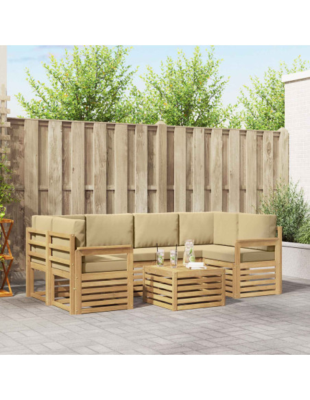 Set di divani da esterno 7 pcs Bianco e Beige Poliestere