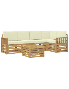 Set di divani da esterno 6 pcs Bianco e Crema 59 x 59 x 37 cm 2