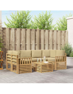 Set di divani da esterno 7 pcs Bianco e Beige Poliestere