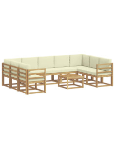 Set di divani da esterno 10 pcs Bianco e Crema 59 x 59 x 37 cm 2