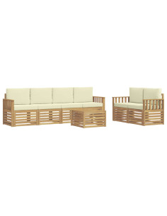 Set di divani da esterno 7 pcs Bianco e Crema Poliestere 2