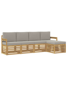 Set di divani da esterno 5 pcs Bianco e Grigio Chiaro 2