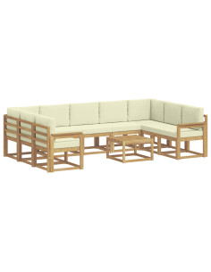 Set di divani da esterno 10 pcs Bianco e Crema 59 x 59 x 37 cm 2