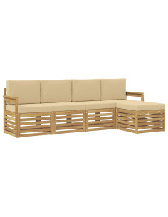 Set di divani da esterno 5 pcs Bianco e Beige 2