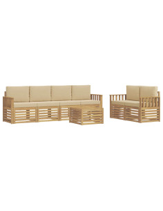 Set di divani da esterno 7 pcs Bianco e Beige Poliestere 2