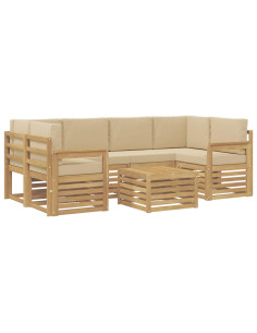Set di divani da esterno 7 pcs Bianco e Beige Poliestere 2