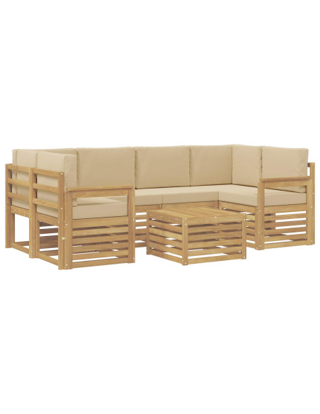 Set di divani da esterno 7 pcs Bianco e Beige Poliestere