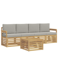 Set di divani da esterno 5 pcs Bianco e Grigio Chiaro 2