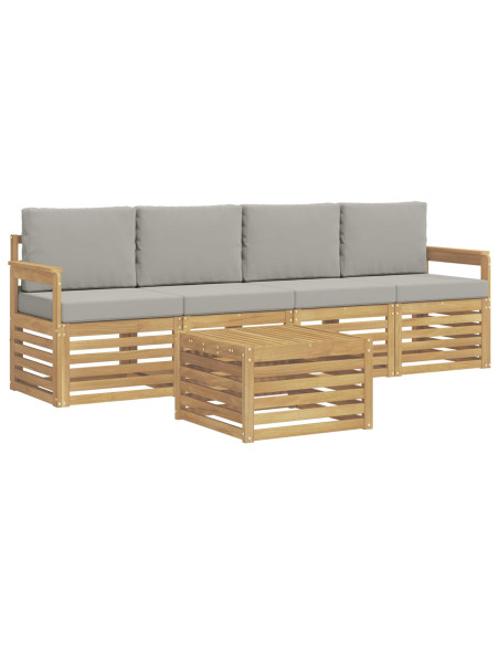 Set di divani da esterno 5 pcs Bianco e Grigio Chiaro