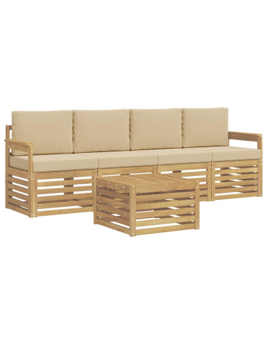 Set di divani da esterno 5 pcs Bianco e Beige Poliestere