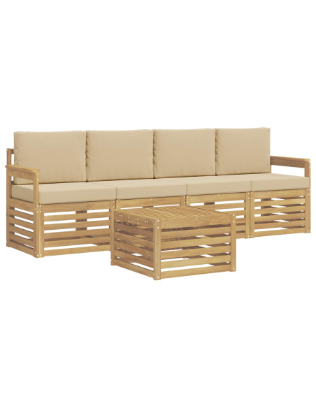 Set di divani da esterno 5 pcs Bianco e Beige Poliestere