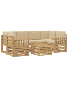 Set di divani da esterno 7 pcs Bianco e Beige Poliestere 2