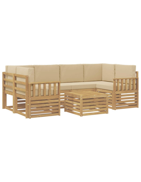 Set di divani da esterno 7 pcs Bianco e Beige Poliestere
