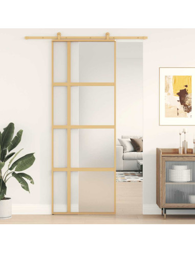 Porta Scorrevole Dorata 76x205 Vetro Smerigliato ESG Alluminio