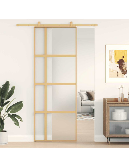 Porta Scorrevole Dorata 76x205 Vetro Smerigliato ESG Alluminio